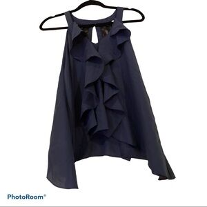 BCBG Blue & Black Ruffle Lace  Sleeveless Blouse Size X Small